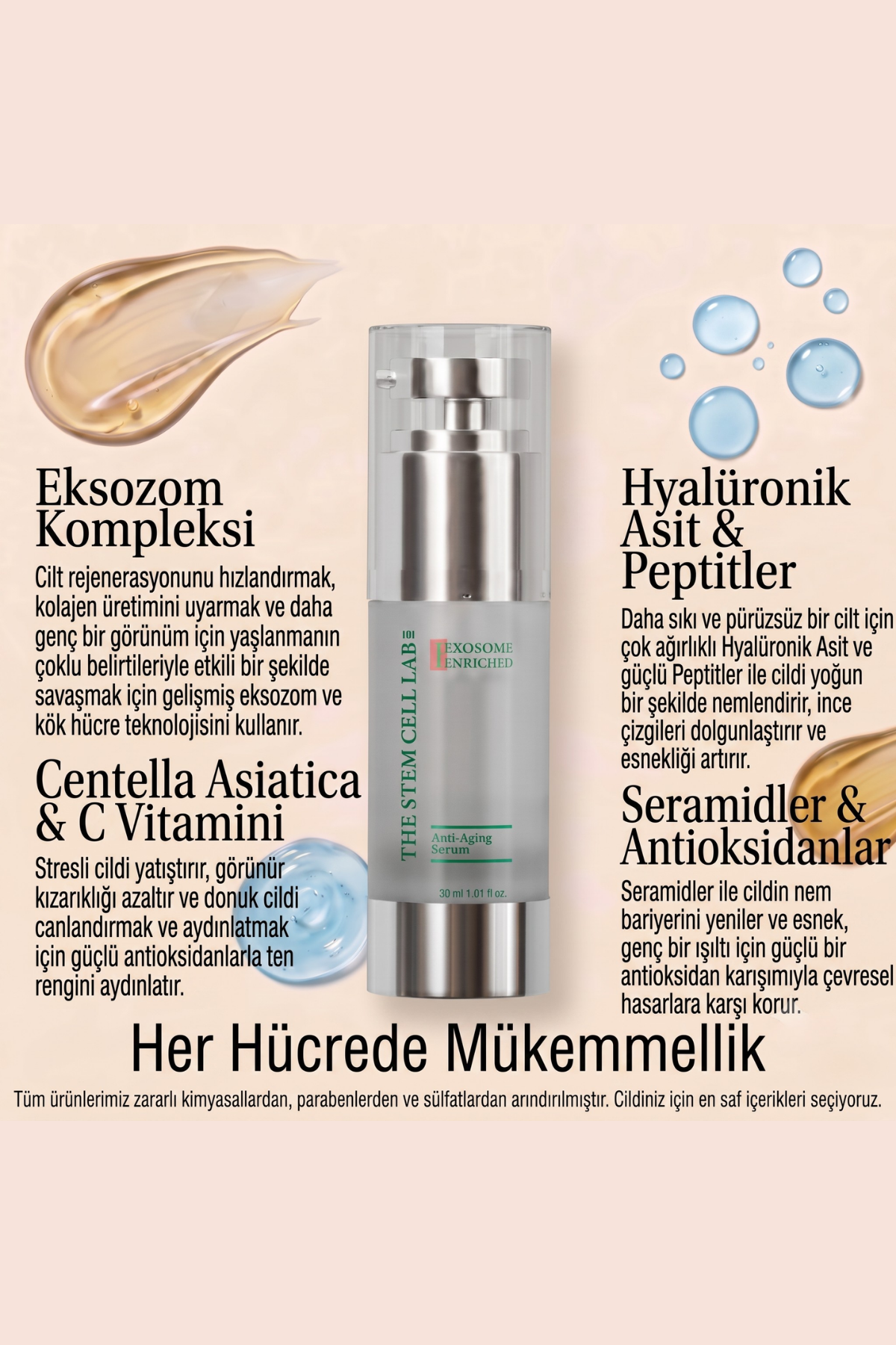Eksozom ile Zenginleştirilmiş Komple Cilt Bakım Seti | Face Tonic 100ml + Anti-Aging Serum 30ml + Nemlendirici Krem 50ml + Eye Cream Repair 10ml + Sun Cream 50+ SPF 50ml
