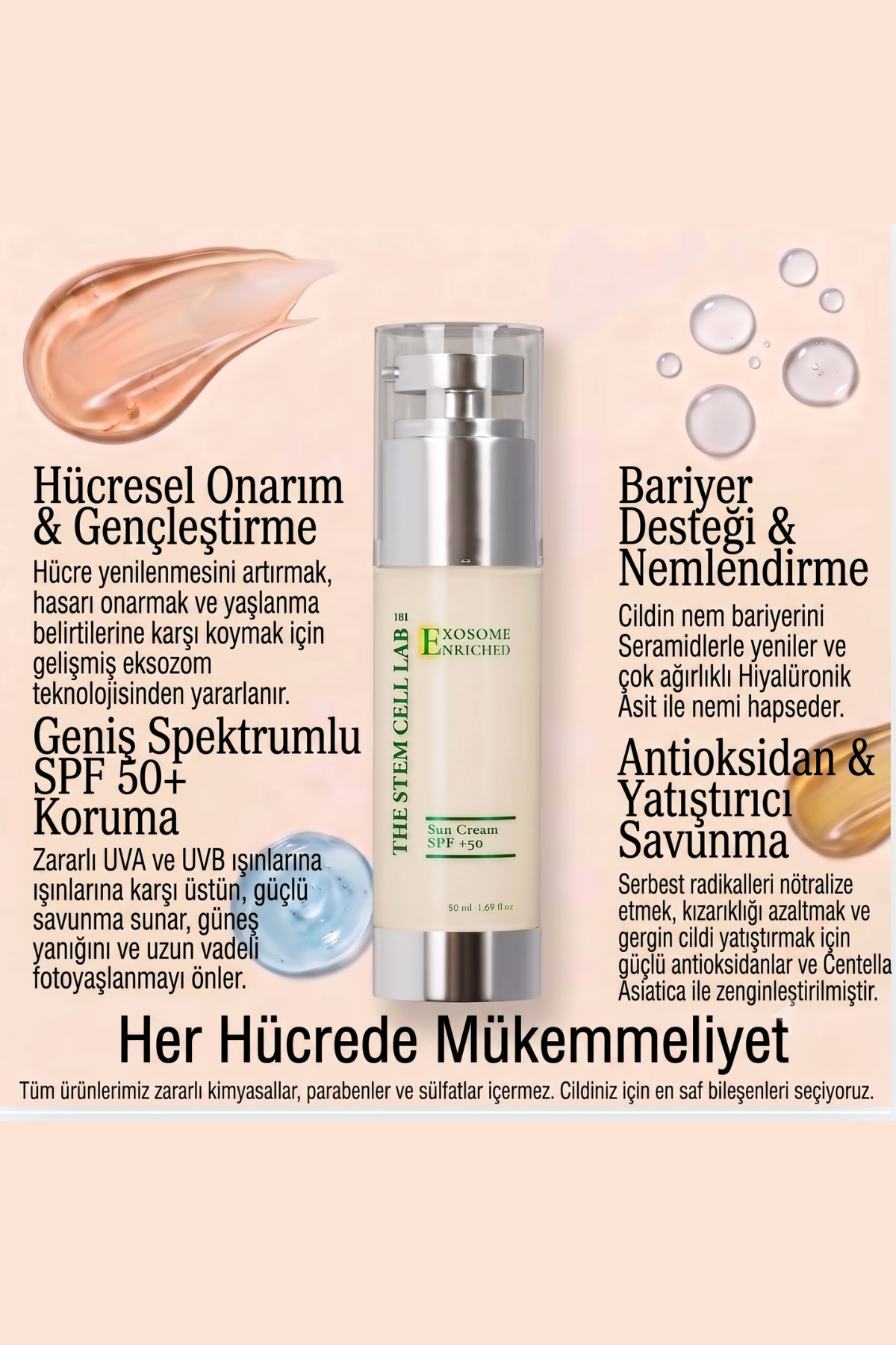 Eksozom ile Zenginleştirilmiş Komple Cilt Bakım Seti | Face Tonic 100ml + Anti-Aging Serum 30ml + Nemlendirici Krem 50ml + Eye Cream Repair 10ml + Sun Cream 50+ SPF 50ml