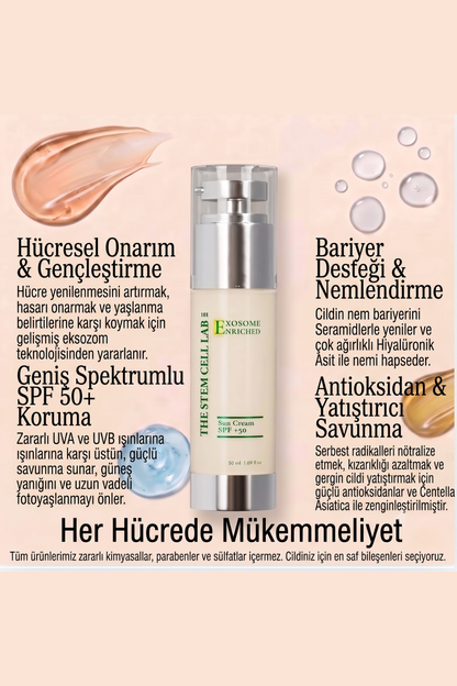 Eksozom ile Zenginleştirilmiş Komple Cilt Bakım Seti | Face Tonic 100ml + Anti-Aging Serum 30ml + Nemlendirici Krem 50ml + Eye Cream Repair 10ml + Sun Cream 50+ SPF 50ml
