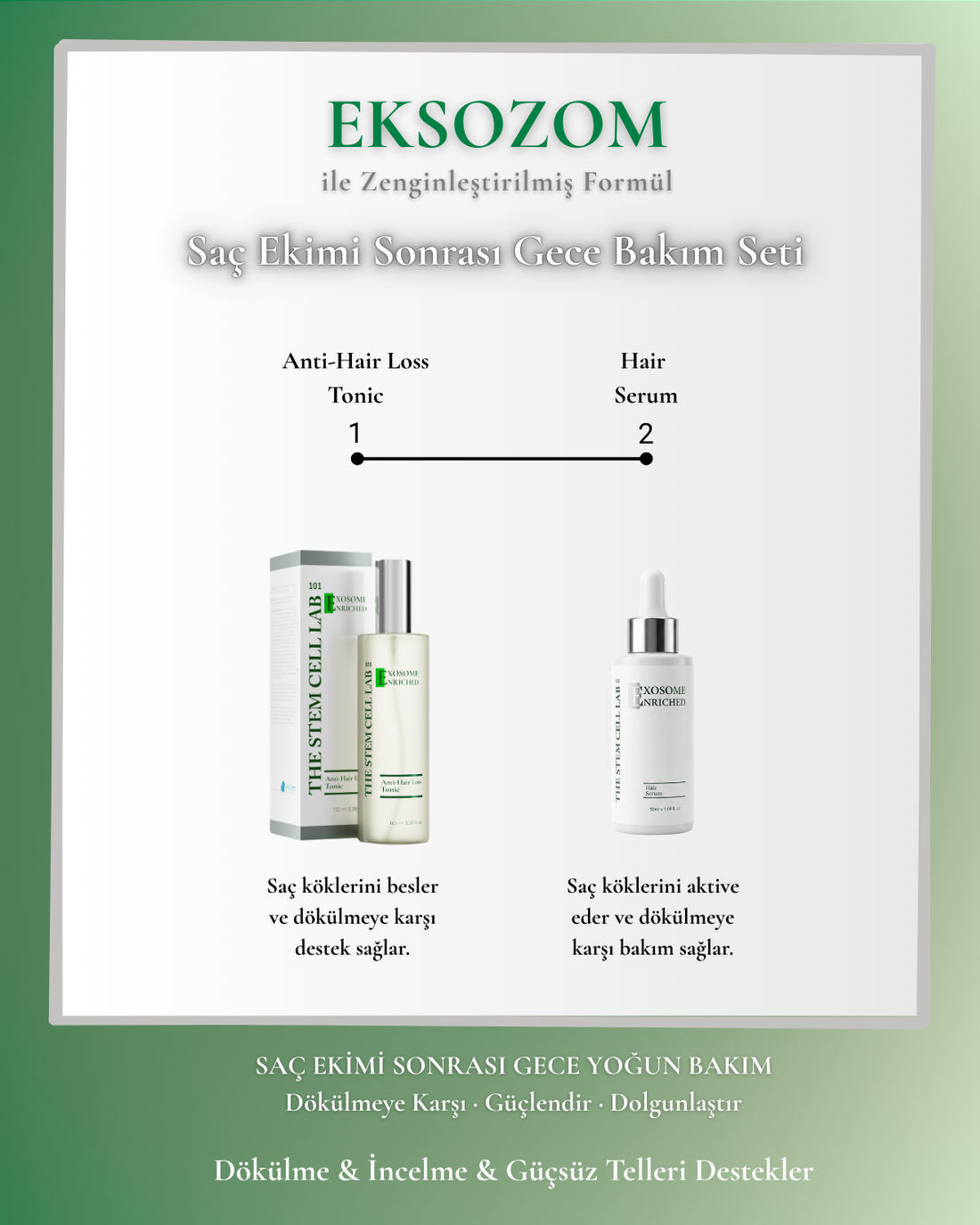 Eksozom ile Zenginleştirilmiş Saç Ekimi Sonrası Gece Bakım Seti | Anti-Hair Loss Tonic 100ml - Hair Serum 50ml